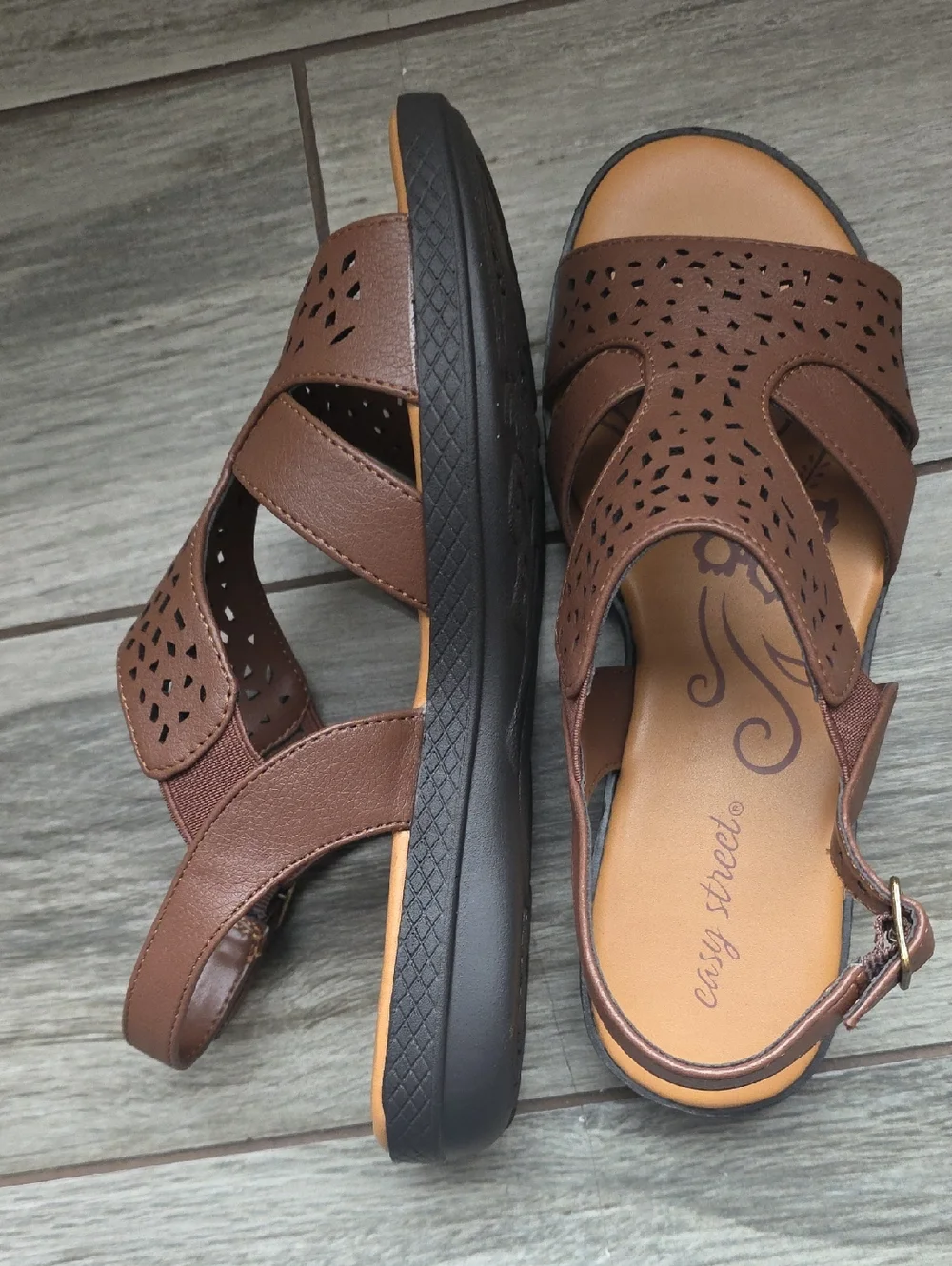easy street Brown Laser-Cut Slingback Sandals - Picture 2 of 9
